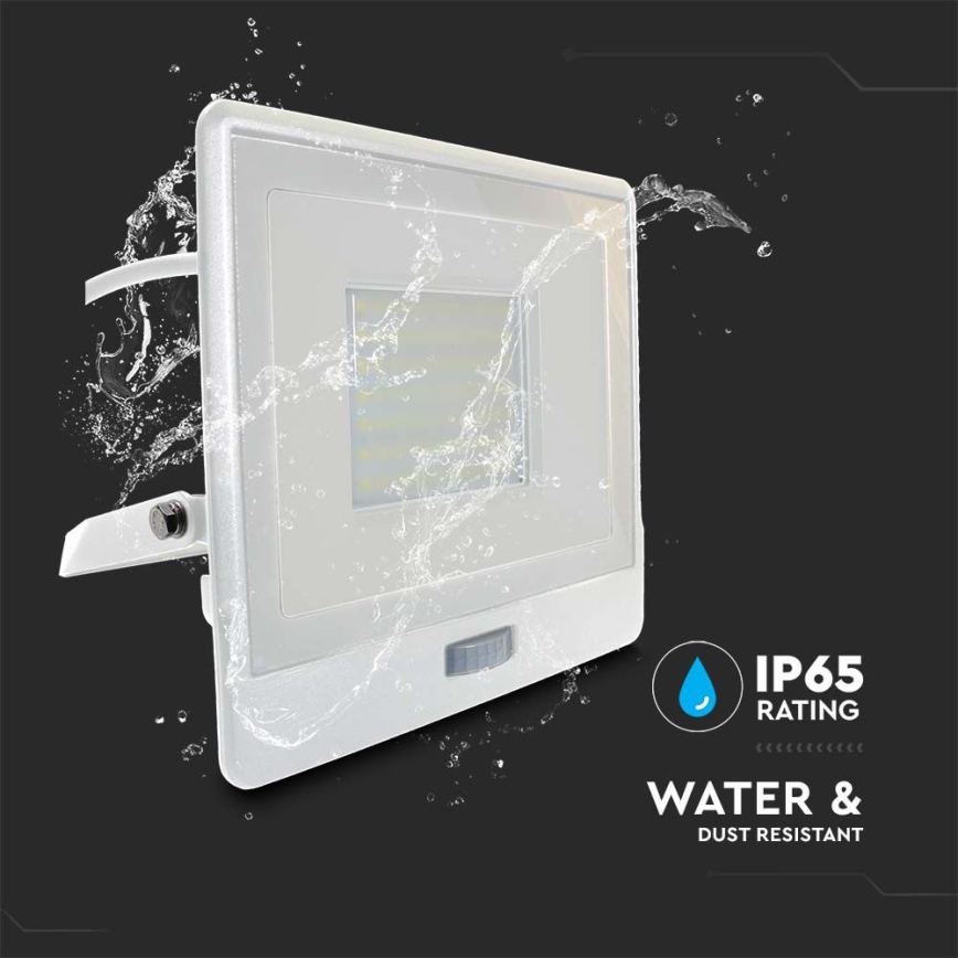 LED Schijnwerper met sensor LED/50W/230V 4000K IP65 wit