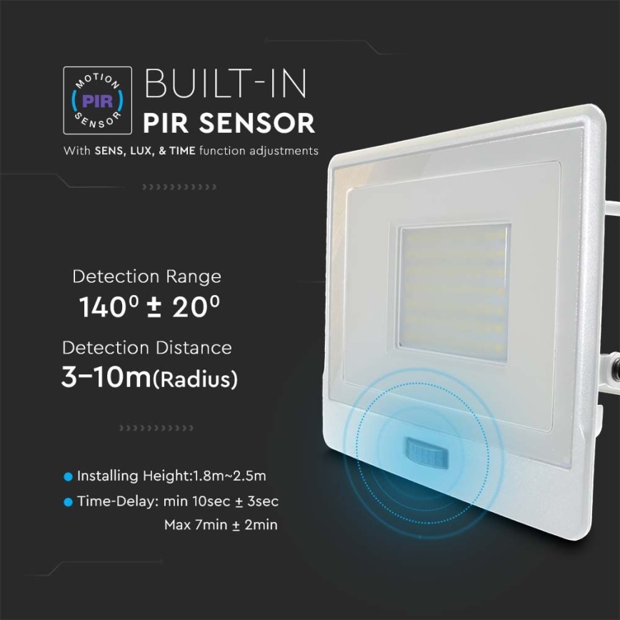 LED Schijnwerper met sensor LED/50W/230V 4000K IP65 wit