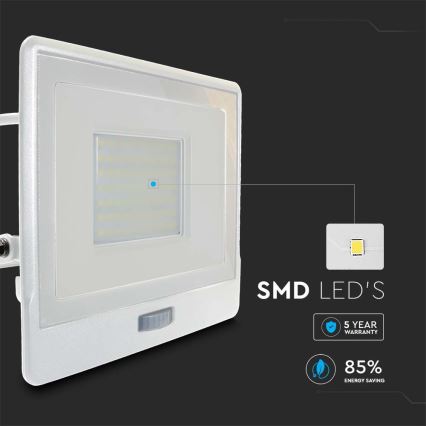 LED Schijnwerper met sensor LED/50W/230V 4000K IP65 wit