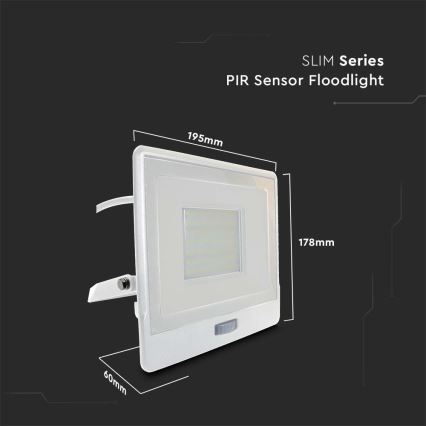 LED Schijnwerper met sensor LED/50W/230V 4000K IP65 wit