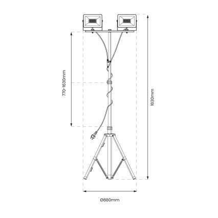 LED Schijnwerper met statief 2xLED/30W/230V 4000K IP44