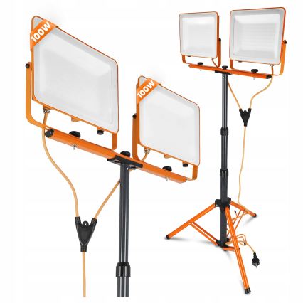LED-schijnwerper met statief 2xLED/100W/230V 4500K IP65 oranje