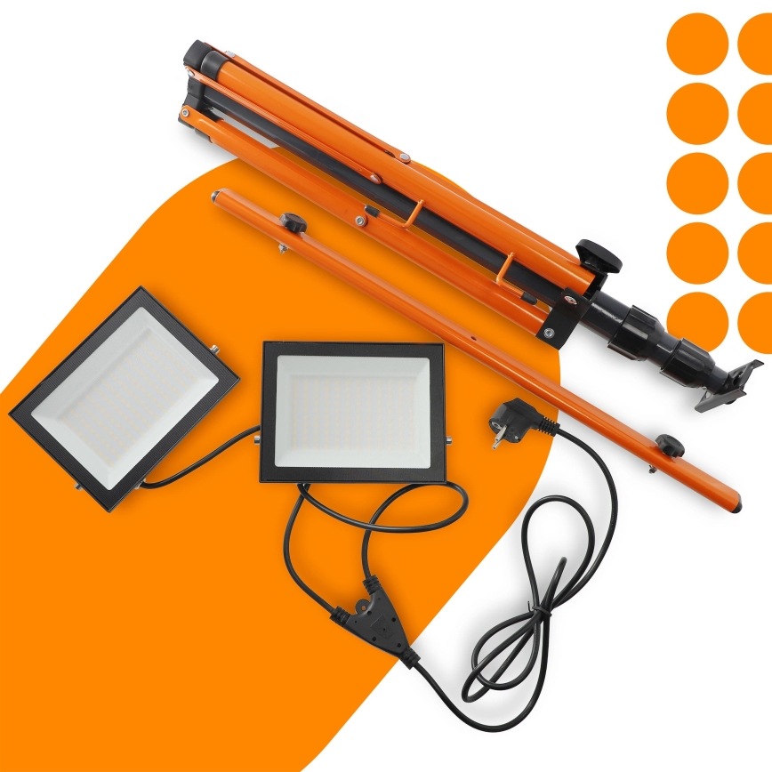 LED-schijnwerper met statief 2xLED/100W/230V 4500K IP65 zwart/oranje