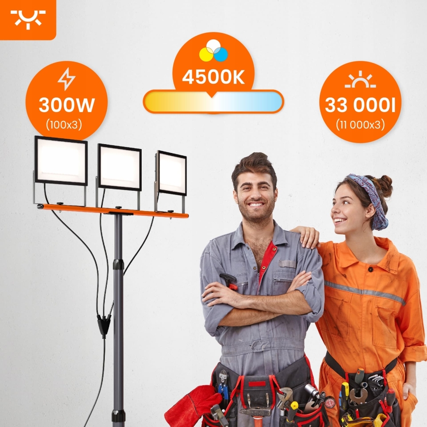 LED-schijnwerper met statief 3xLED/100W/230V 4500K IP65 zwart/oranje