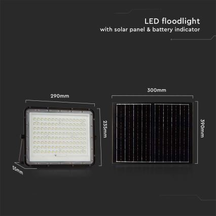 LED Schijnwerper op zonne-energie voor buiten LED/200W/3,2V 4000K zwart IP65 + afstandsbediening