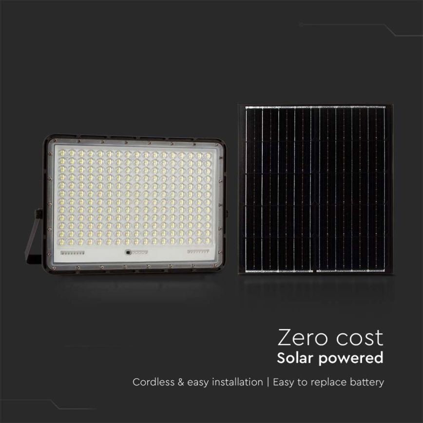 LED Schijnwerper op zonne-energie voor buiten LED/30W/3,2V 4000K zwart IP65 + afstandsbediening