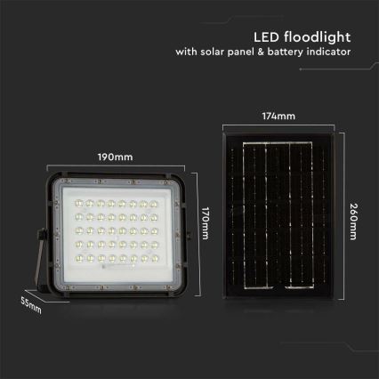 LED Buiten dimbaar zonne- Schijnwerper LED/6W/3,2V IP65 4000K 5000 mAh zwart + afstandsbediening