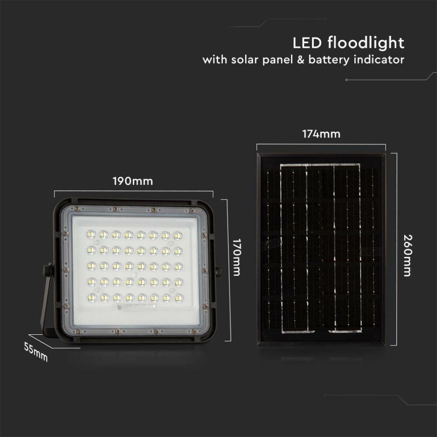 LED Buiten dimbaar zonne- Schijnwerper LED/6W/3,2V IP65 4000K 5000 mAh zwart + afstandsbediening