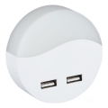 LED Socket nachtlampje met schemersensor 2xUSB LED/0,45W/230V 3000K