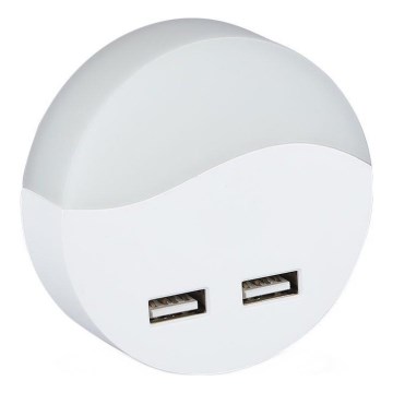 LED Socket nachtlampje met schemersensor 2xUSB LED/0,45W/230V 3000K
