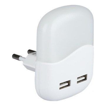 LED Socket nachtlampje met schemersensor 2xUSB LED/0,45W/230V 3000K