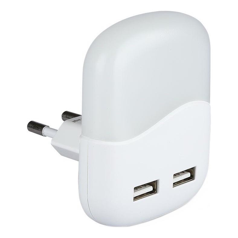 LED Socket nachtlampje met schemersensor 2xUSB LED/0,45W/230V 3000K