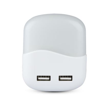 LED Socket nachtlampje met schemersensor 2xUSB LED/0,45W/230V 3000K