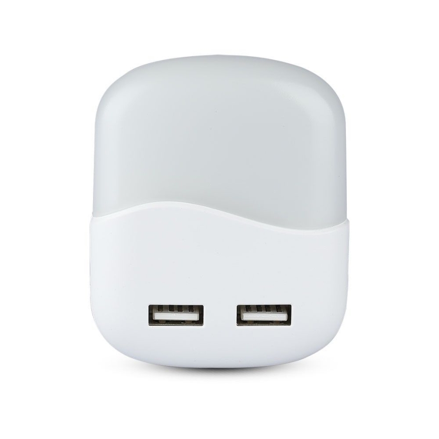LED Socket nachtlampje met schemersensor 2xUSB LED/0,45W/230V 4000K