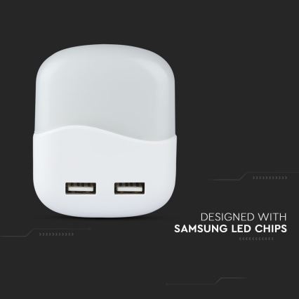 LED Socket nachtlampje met schemersensor 2xUSB LED/0,45W/230V 4000K