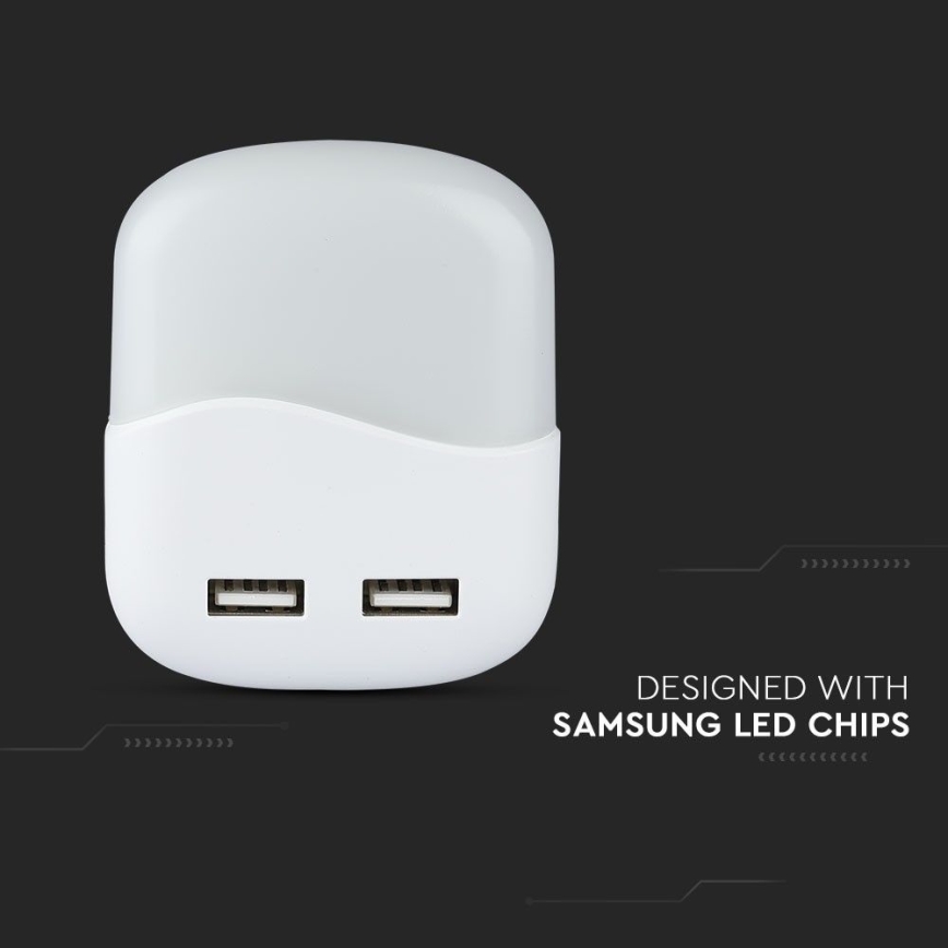 LED Socket nachtlampje met schemersensor 2xUSB LED/0,45W/230V 4000K