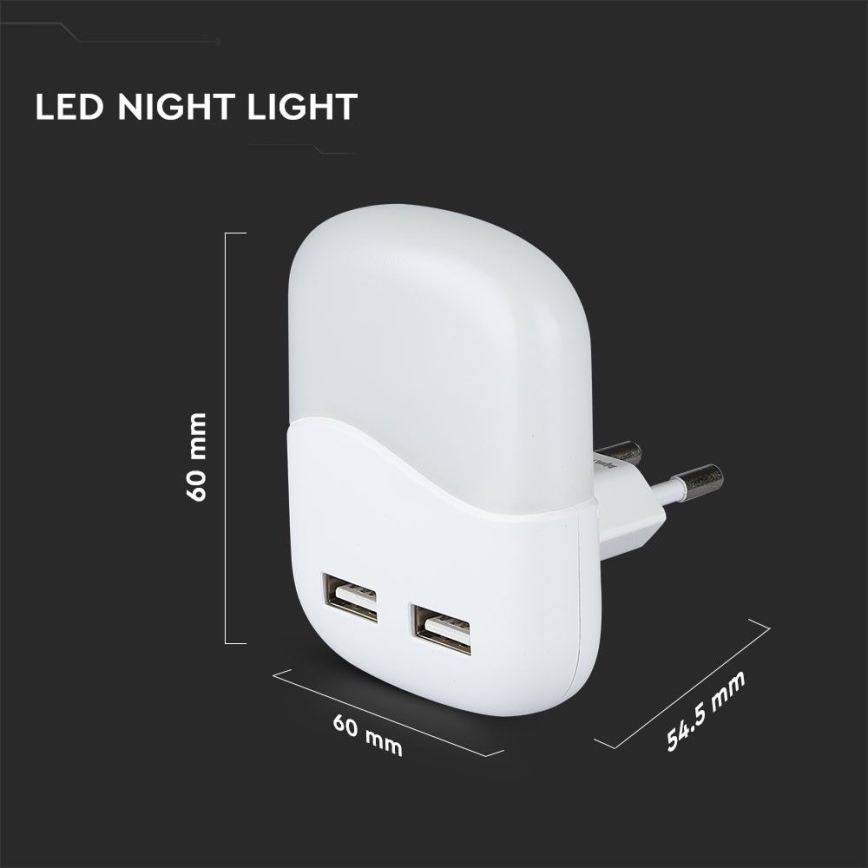 LED Socket nachtlampje met schemersensor 2xUSB LED/0,45W/230V 4000K