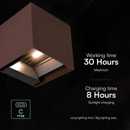 LED zonne-wandlamp met sensor, 9W, 3,7V, 3000/4000/5000K, IP65, 2600 mAh, bruin