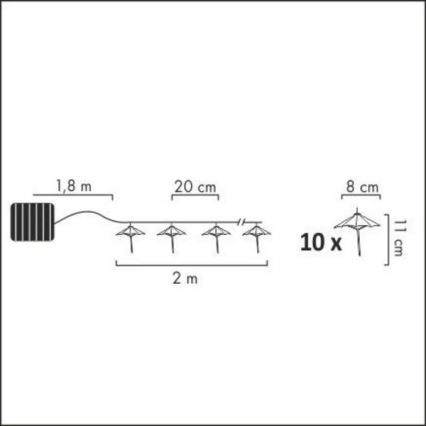 LED Solar ketting 10xLED/1,2V IP44 umbrellas