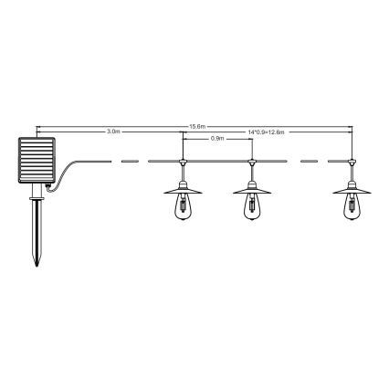 LED Solar ketting 15xLED/0,2W/3,7V 15 m 3000K IP44