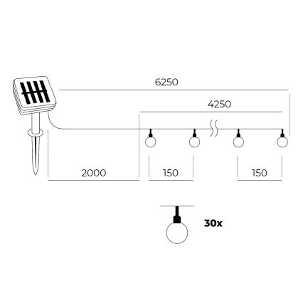 LED Solar ketting 30xLED/0,12W/1,2V 1xAA 3000K IP44 400 mAh