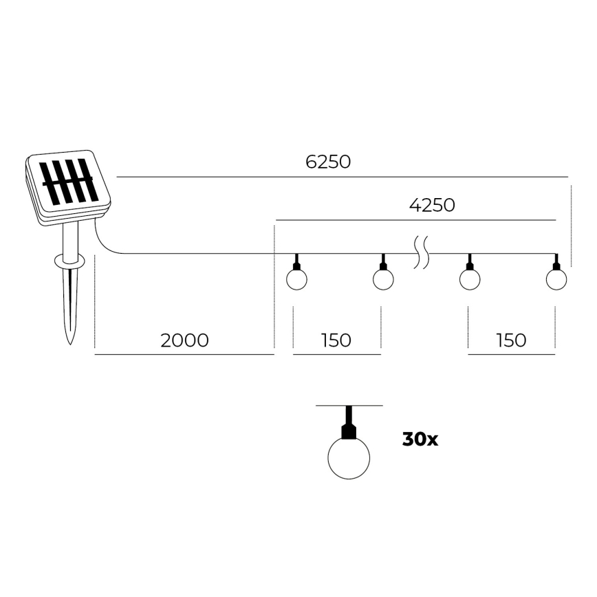 LED Solar ketting 30xLED/0,12W/1,2V 1xAA 3000K IP44 400 mAh