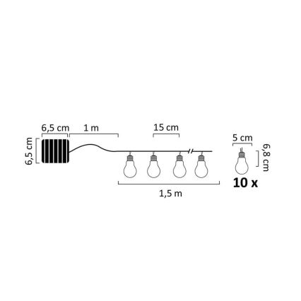LED Solar ketting PARTY 10xLED/1,2V 400 mAh IP44