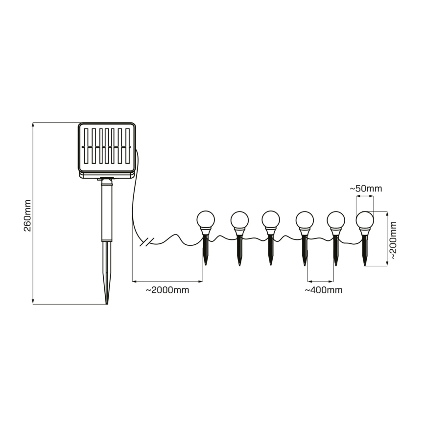 LED Solar lamp KULKI 6xLED/1,2V 600 mAh 4,3 m IP44 zwart/wit