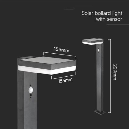 LED Solar lamp met sensor LED/2W/3,7V IP54 3000K hoekig zwart