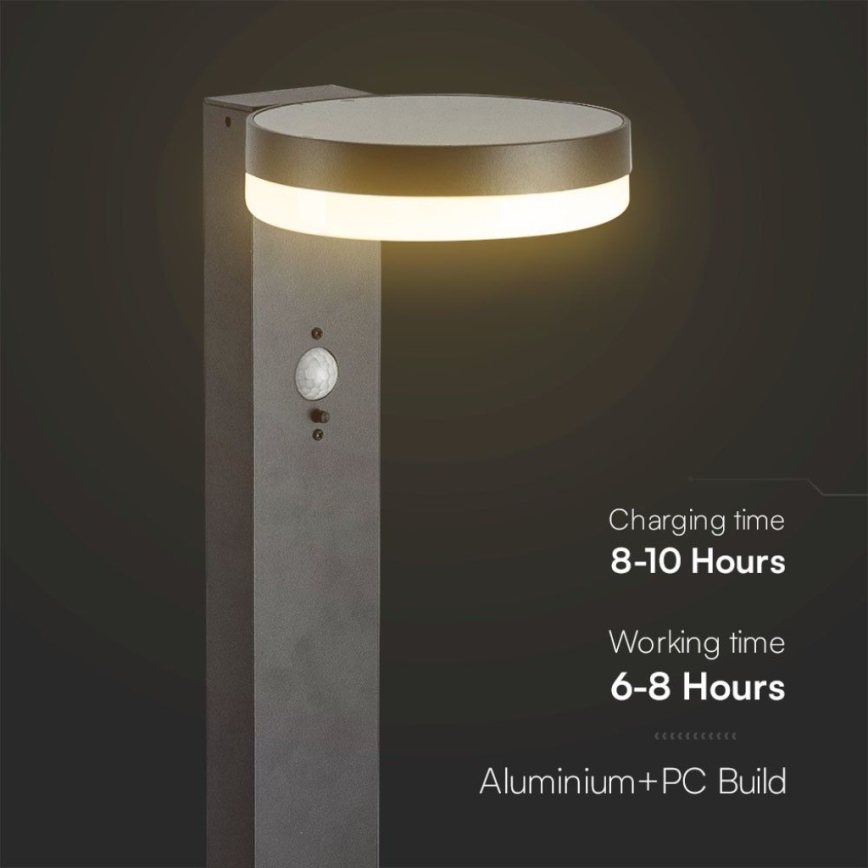LED Solar lamp met sensor LED/2W/3,7V IP54 3000K 2200 mAh rond zwart