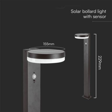 LED Solar lamp met sensor LED/2W/3,7V IP54 3000K 2200 mAh rond zwart