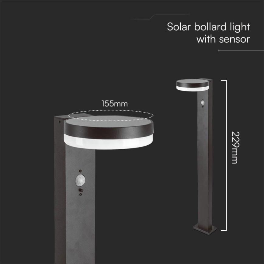LED Solar lamp met sensor LED/2W/3,7V IP54 3000K 2200 mAh rond zwart
