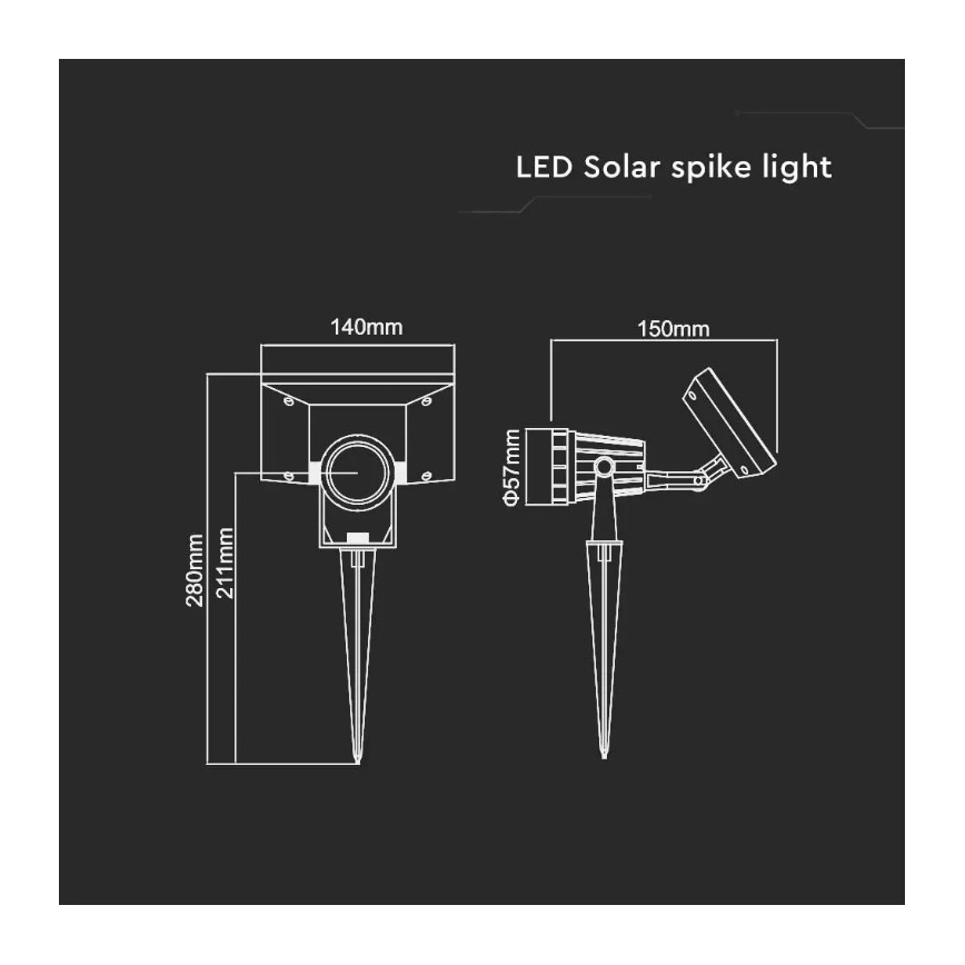 LED Solar lamp SPIKE LED/2W/5,5V IP65 3000K 1200 mAh