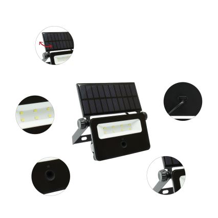 LED Solar schijnwerper met sensor NOCTIS LED/2W/1800 mAh 3.7V 6000K IP65