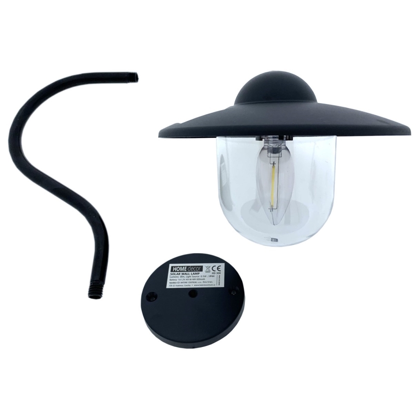 LED Solar wandlamp LED/0,5W/1,2V 600 mAh IP44 zwart