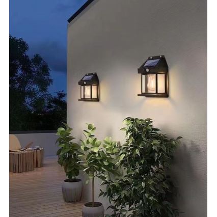 LED Solar wandlamp met sensor LANTER LED/1W/3,7V 1200 mAh IP44 zwart