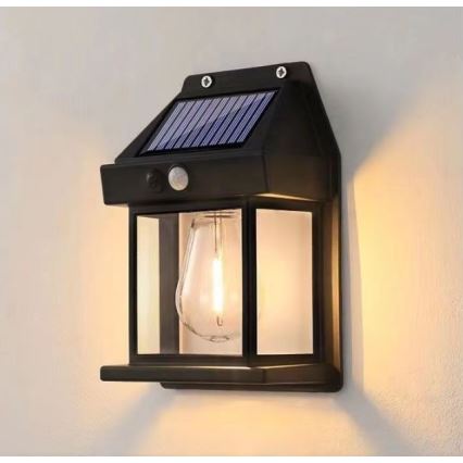 LED Solar wandlamp met sensor LANTER LED/1W/3,7V 1200 mAh IP44 zwart