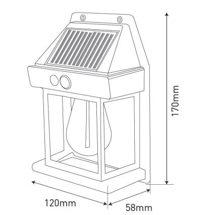 LED Solar wandlamp met sensor LANTER LED/1W/3,7V 1200 mAh IP44 zwart