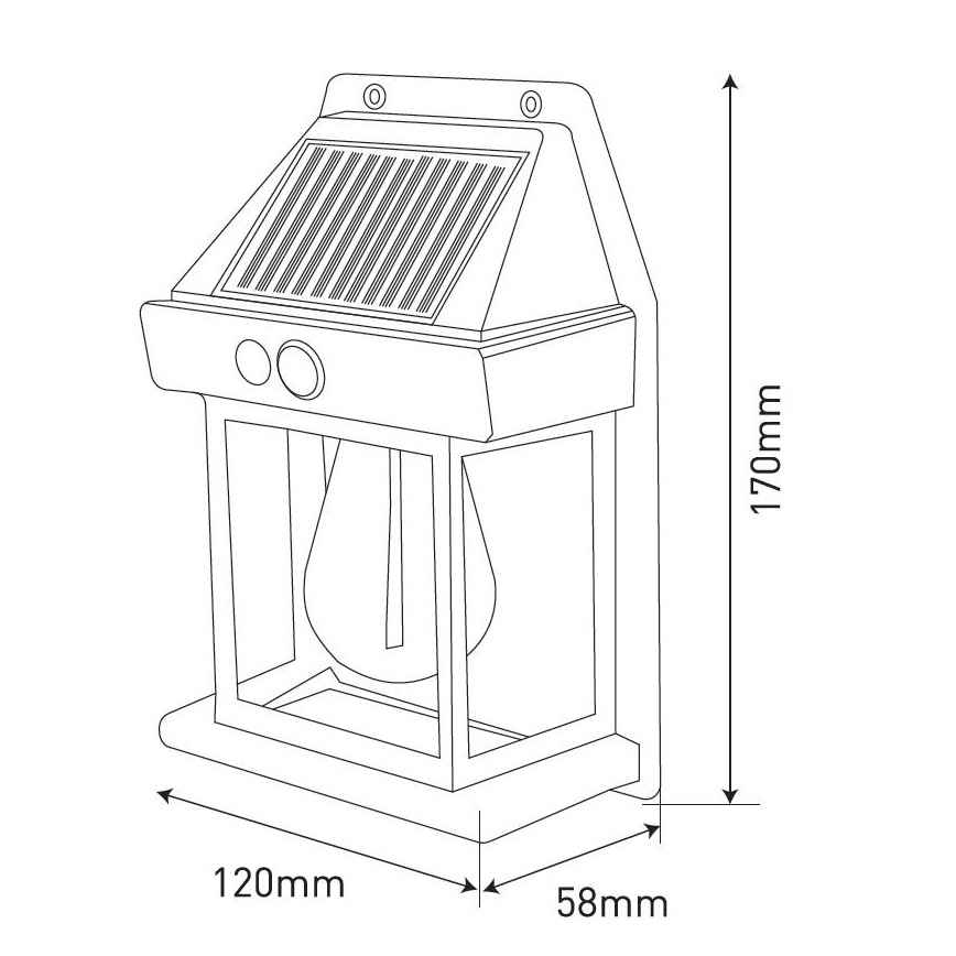 LED Solar wandlamp met sensor LANTER LED/1W/3,7V 1200 mAh IP44 zwart