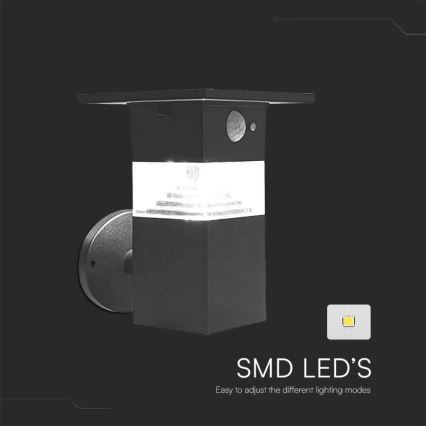 LED Solar wandlamp met sensor LED/2,5W/3,7V IP54 3000K