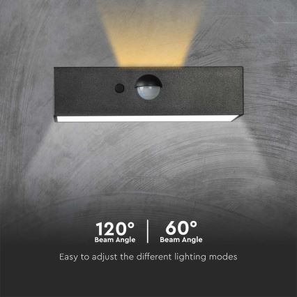 LED Solar wandlamp met sensor LED/3W/3,7V 3000K/4000K IP65 1200 mAh zwart