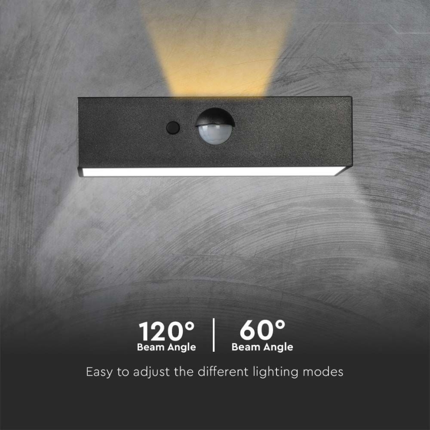 LED Solar wandlamp met sensor LED/3W/3,7V 3000K/4000K IP65 1200 mAh zwart