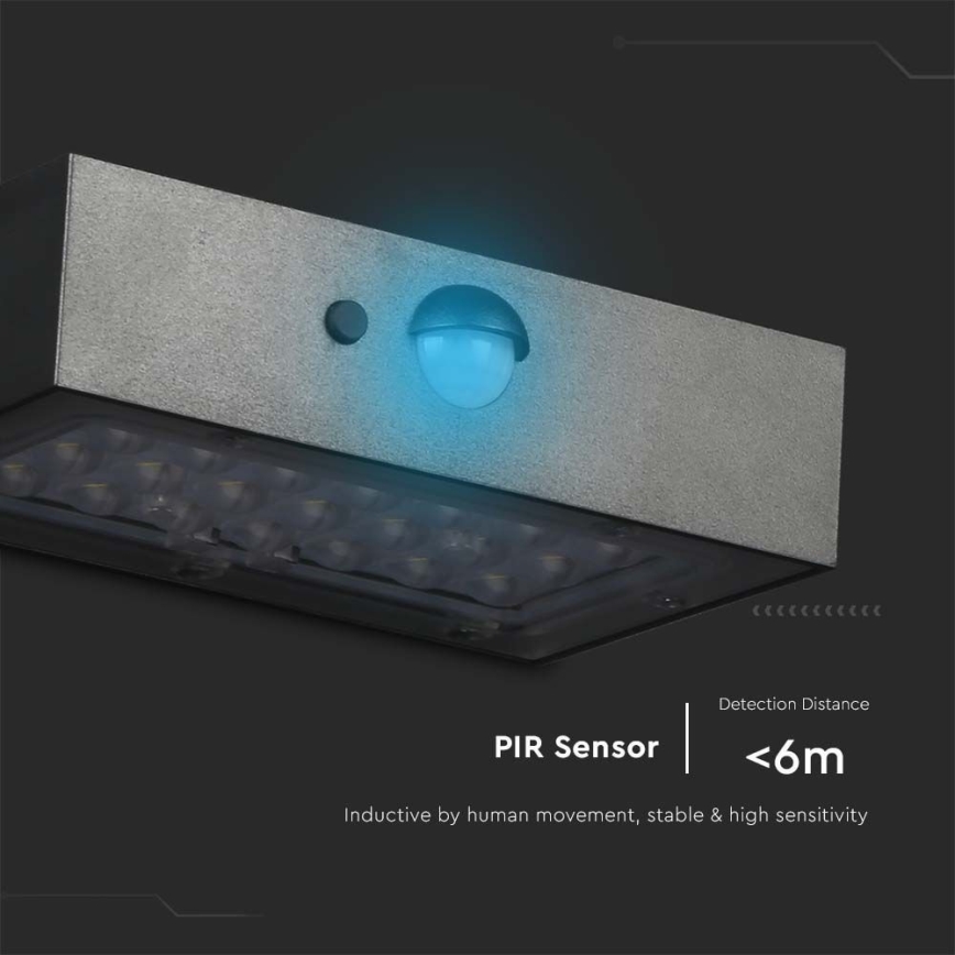 LED Solar wandlamp met sensor LED/3W/3,7V 3000K/4000K IP65 1200 mAh zwart