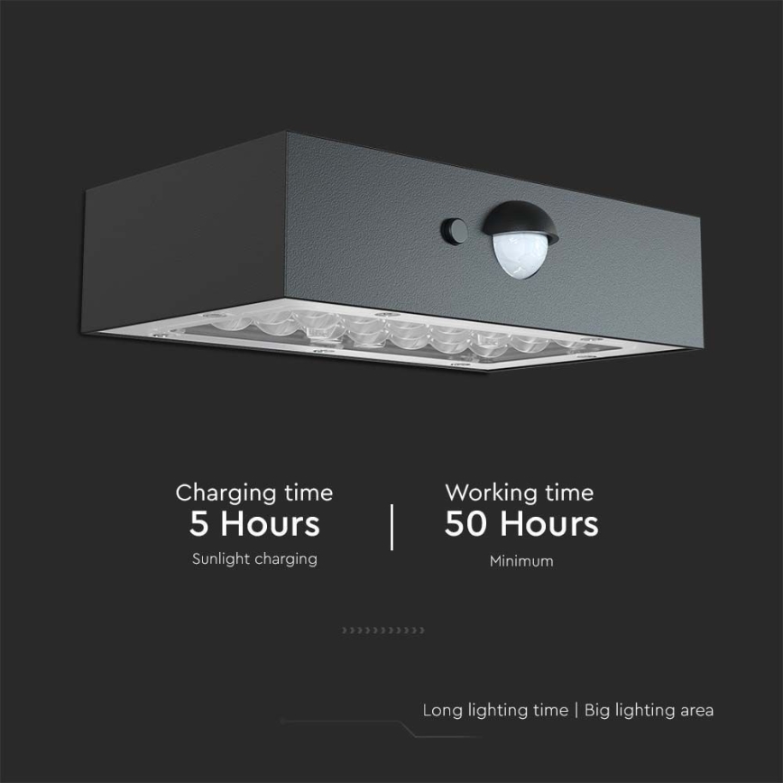 LED Solar wandlamp met sensor LED/3W/3,7V 3000K/4000K IP65 1200 mAh zwart