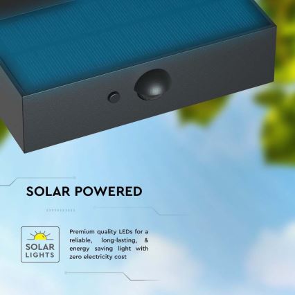 LED Solar wandlamp met sensor LED/3W/3,7V 3000K/4000K IP65 1200 mAh zwart