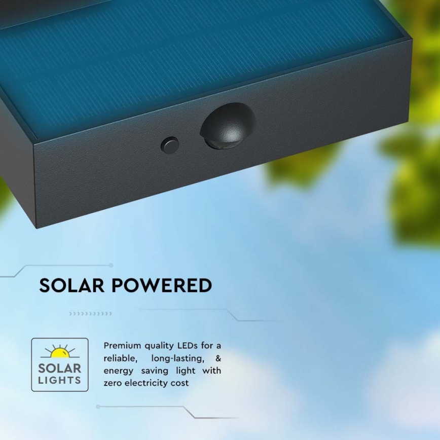 LED Solar wandlamp met sensor LED/3W/3,7V 3000K/4000K IP65 1200 mAh zwart