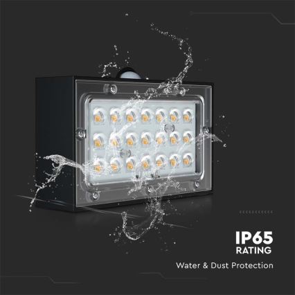 LED Solar wandlamp met sensor LED/3W/3,7V 3000K/4000K IP65 1200 mAh zwart