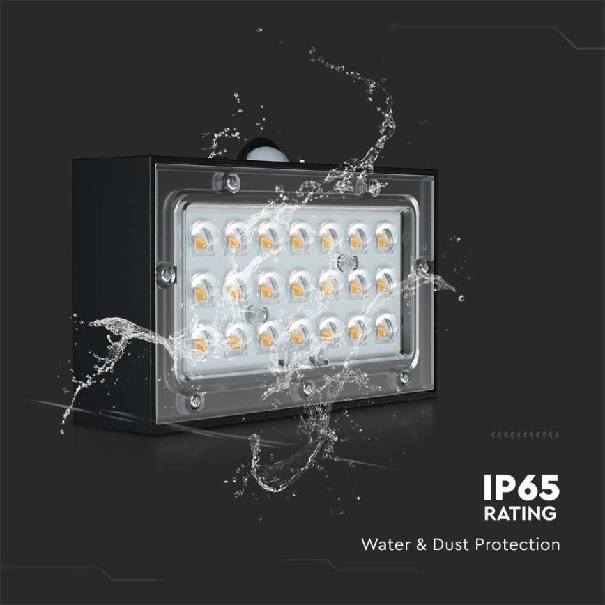 LED Solar wandlamp met sensor LED/3W/3,7V 3000K/4000K IP65 1200 mAh zwart