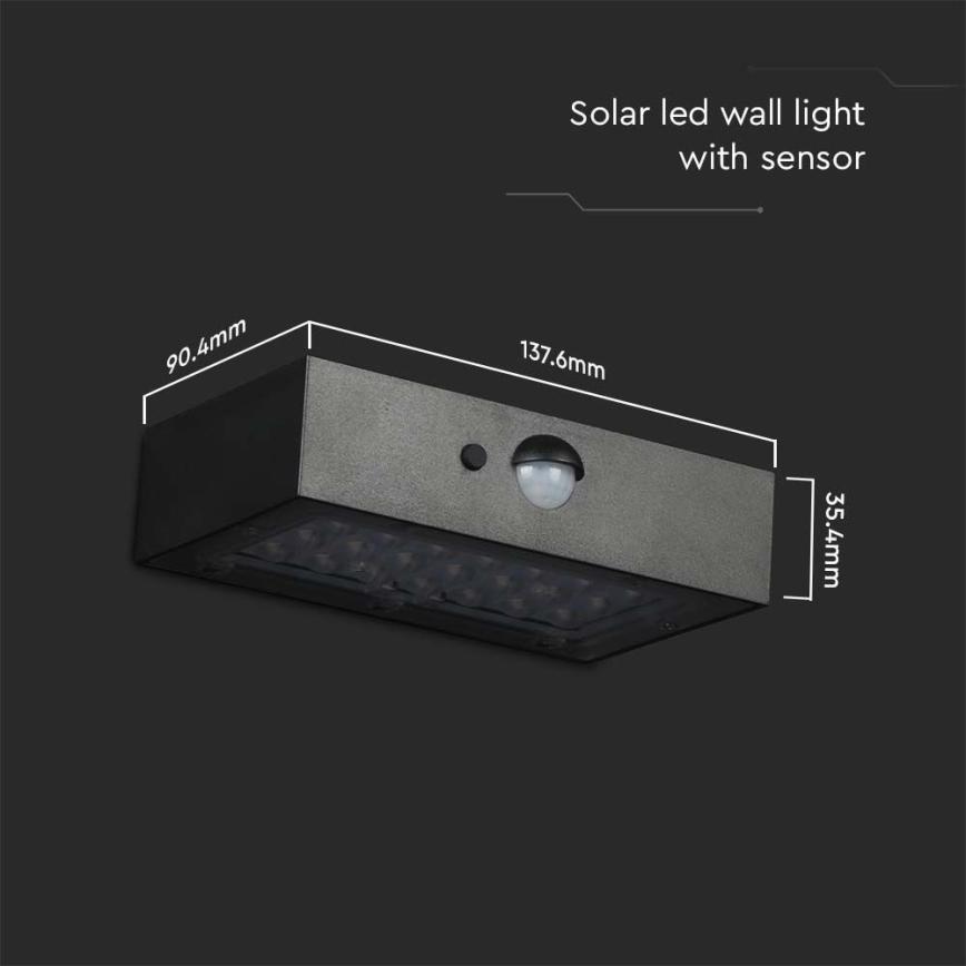 LED Solar wandlamp met sensor LED/3W/3,7V 3000K/4000K IP65 1200 mAh zwart