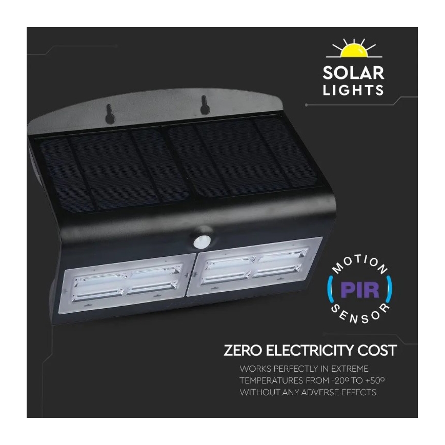LED Solar wandlamp met sensor LED/7W/3,7V 4000K IP65 zwart